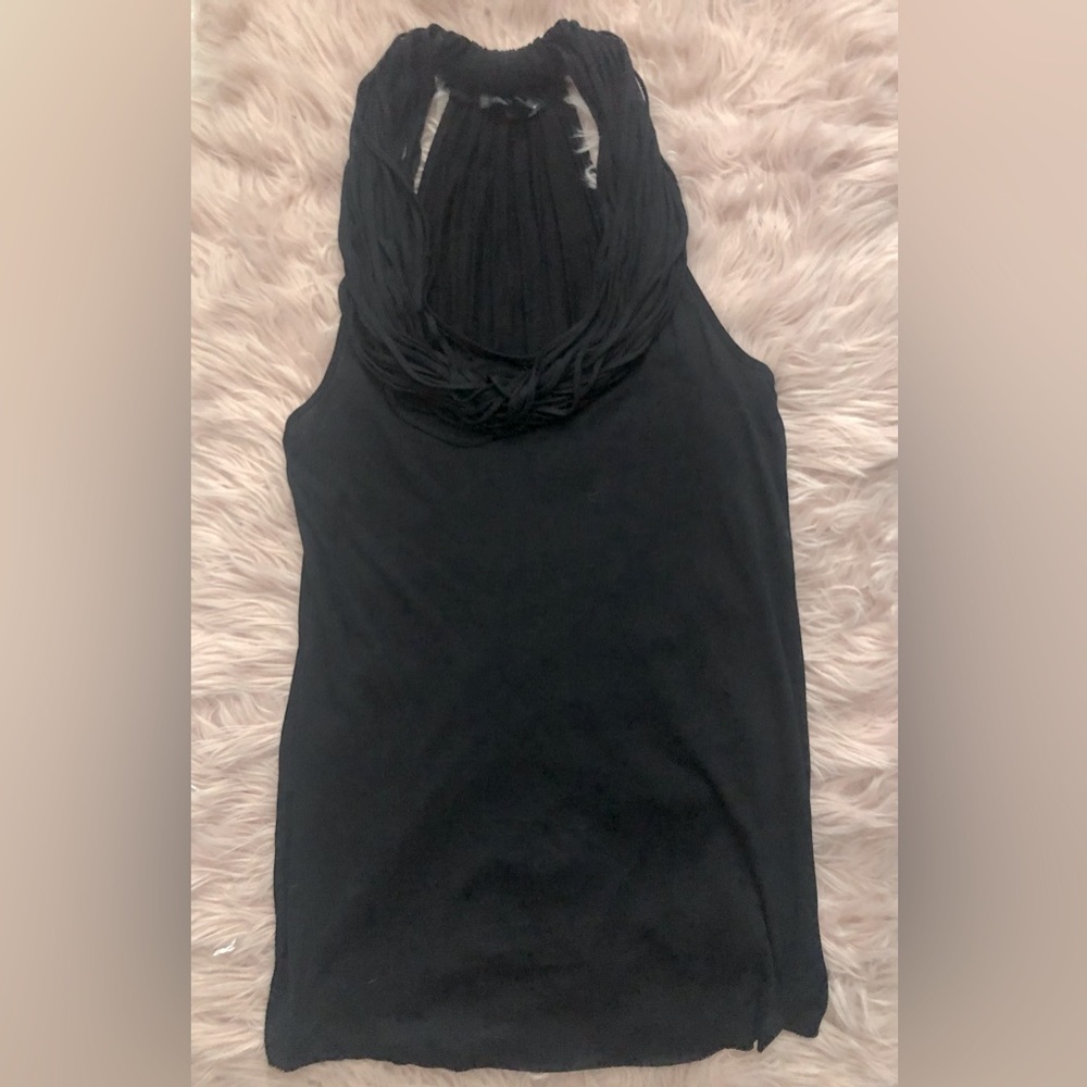 Black flowy tank with gorgeous neckline. Size: M